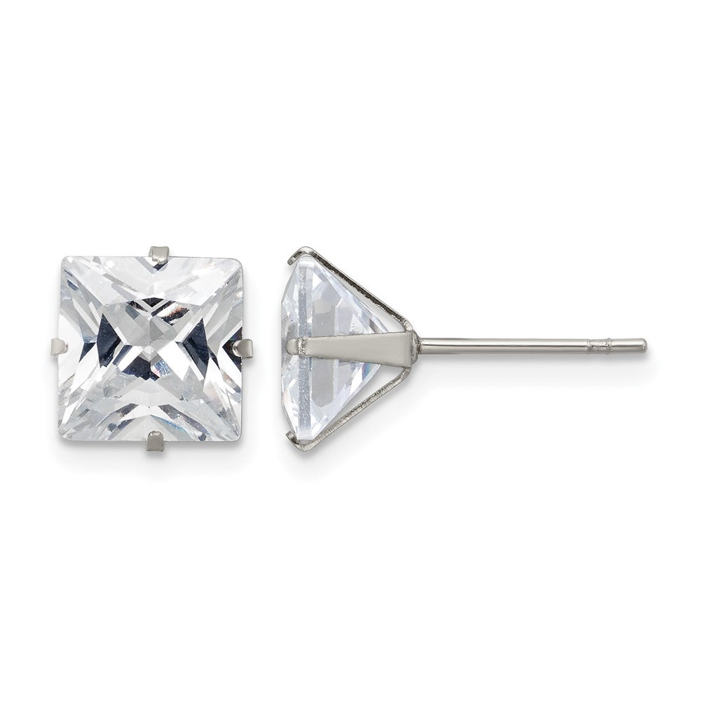 Chisel Stainless Steel Polished 8mm Square CZ Stud Post Earrings