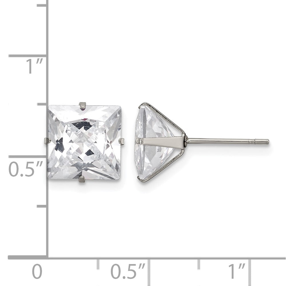 Chisel Stainless Steel Polished 9mm Square CZ Stud Post Earrings