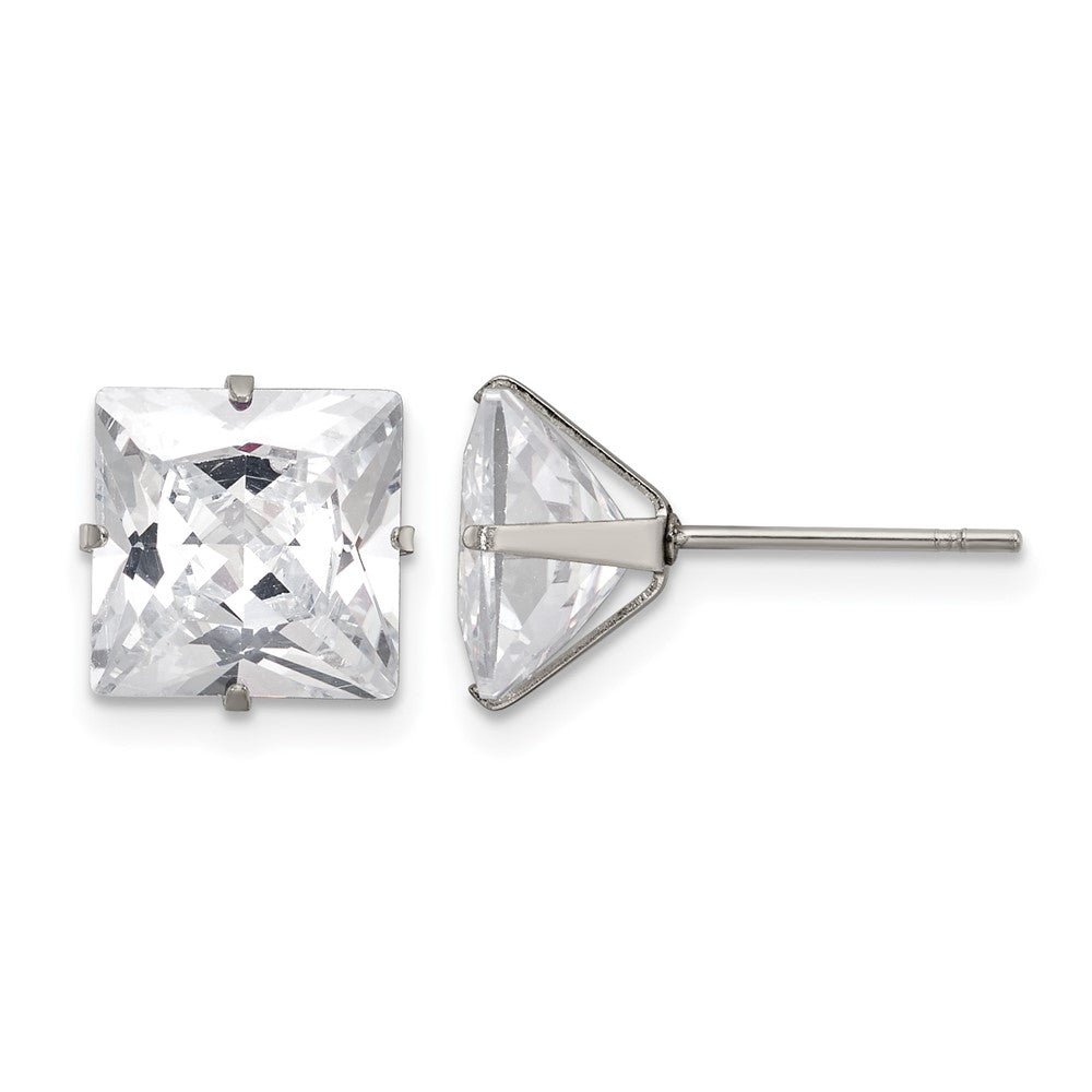 Chisel Stainless Steel Polished 9mm Square CZ Stud Post Earrings