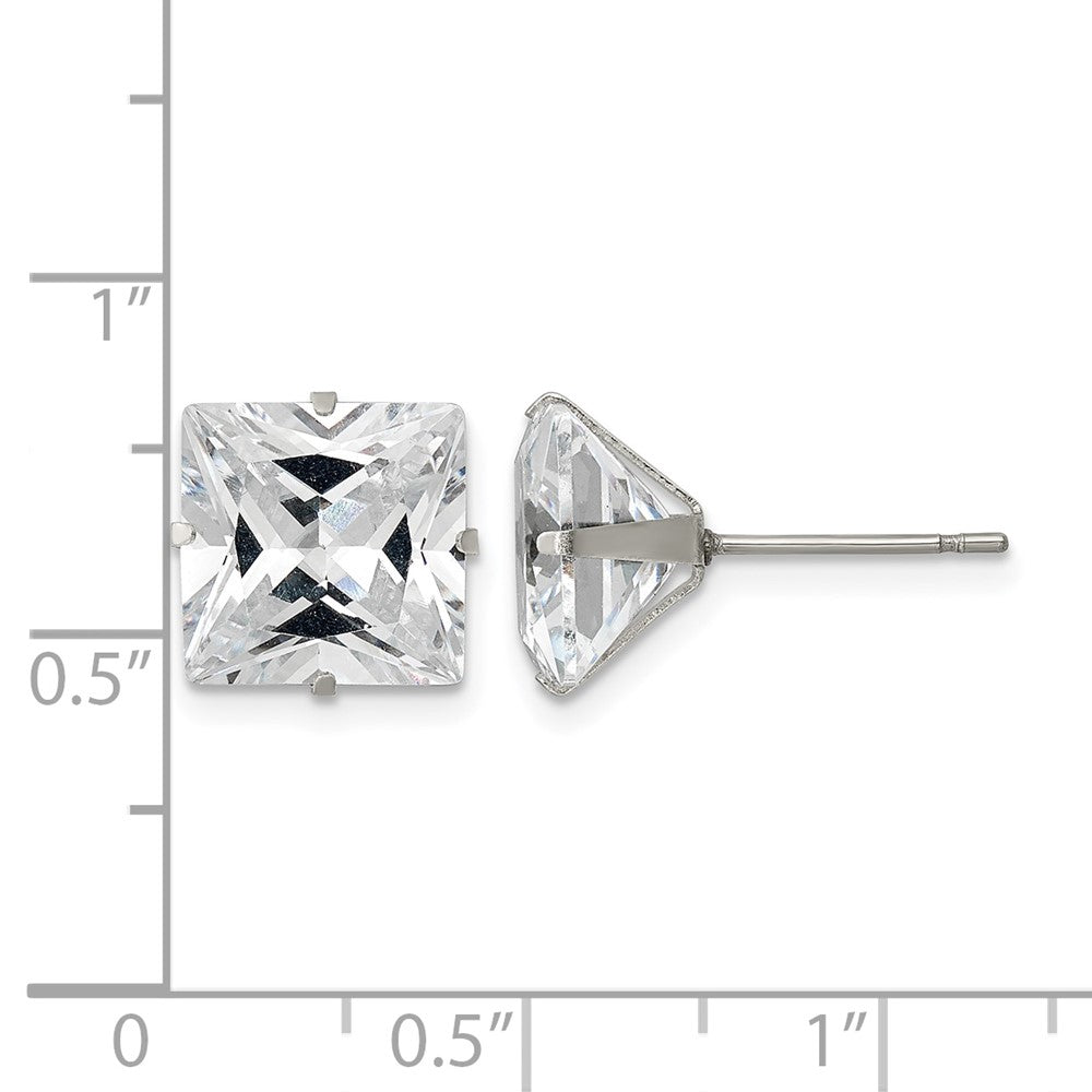 Chisel Stainless Steel Polished 10mm Square CZ Stud Post Earrings
