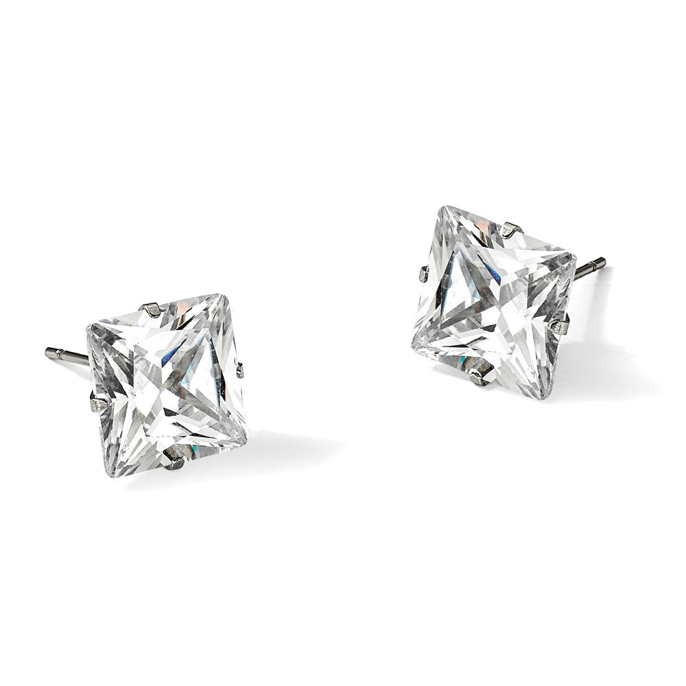 Chisel Stainless Steel Polished 10mm Square CZ Stud Post Earrings