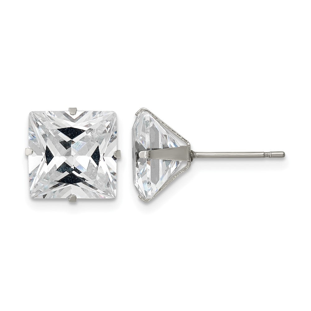 Chisel Stainless Steel Polished 10mm Square CZ Stud Post Earrings