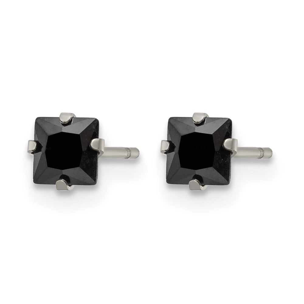 Chisel Stainless Steel Polished 4mm Black Square CZ Stud Post Earrings