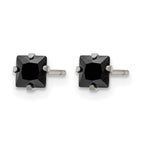 Chisel Stainless Steel Polished 4mm Black Square CZ Stud Post Earrings