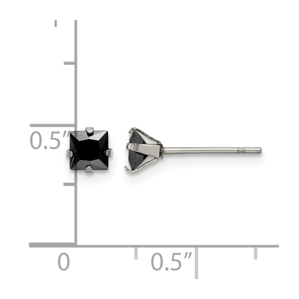 Chisel Stainless Steel Polished 4mm Black Square CZ Stud Post Earrings