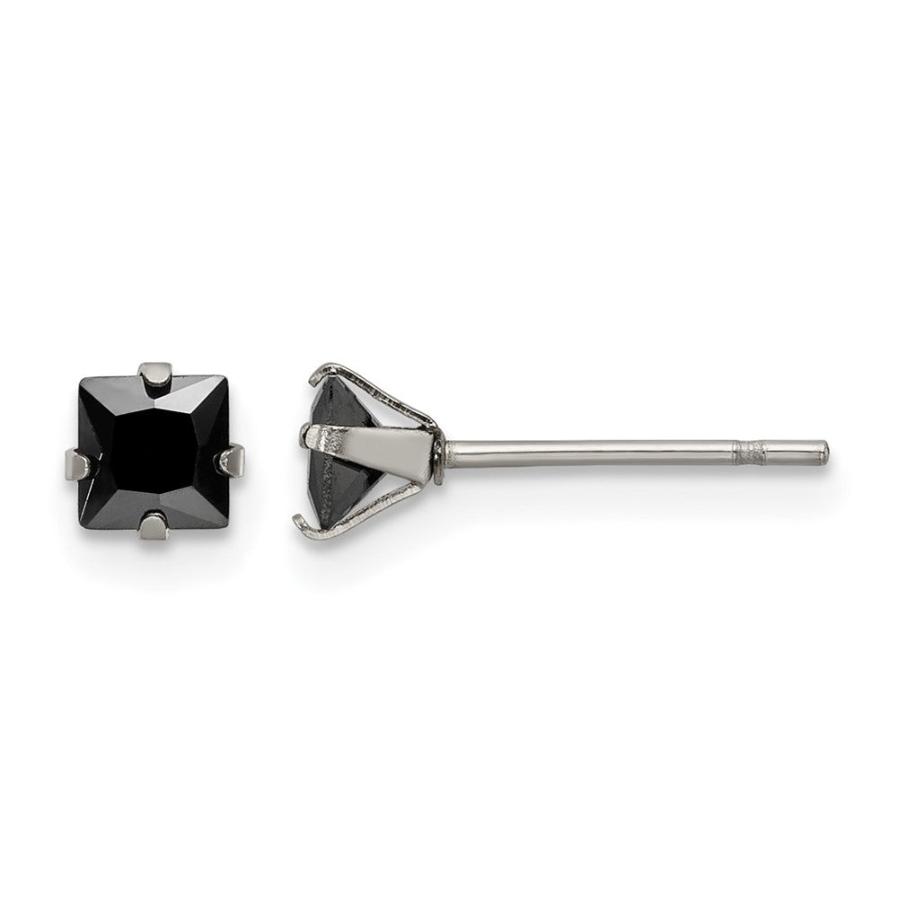 Chisel Stainless Steel Polished 4mm Black Square CZ Stud Post Earrings