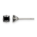 Chisel Stainless Steel Polished 4mm Black Square CZ Stud Post Earrings