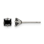 Chisel Stainless Steel Polished 4mm Black Square CZ Stud Post Earrings