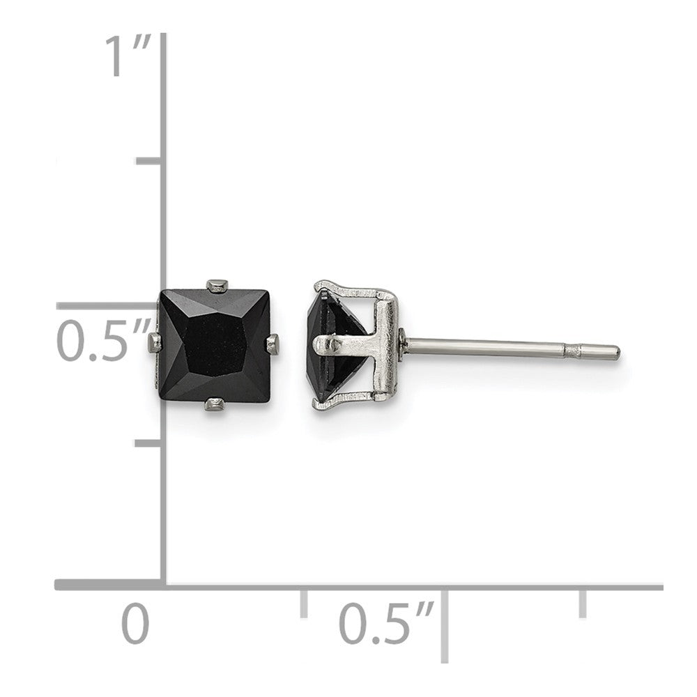 Chisel Stainless Steel Polished 5mm Black Square CZ Stud Post Earrings