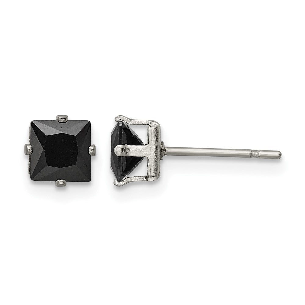 Chisel Stainless Steel Polished 5mm Black Square CZ Stud Post Earrings