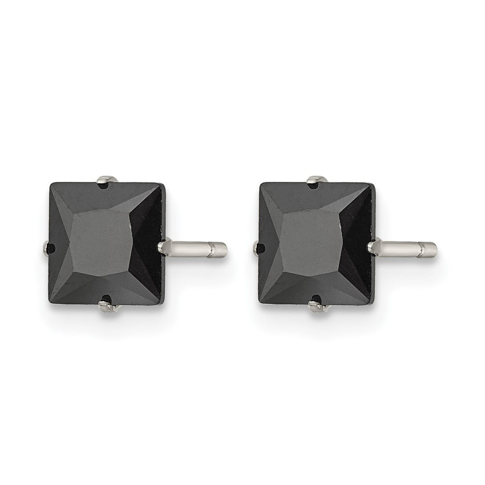 Chisel Stainless Steel Polished 6mm Black Square CZ Stud Post Earrings