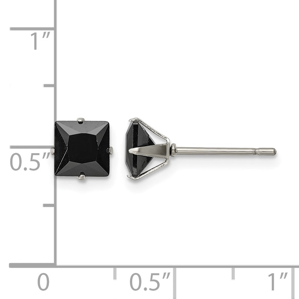 Chisel Stainless Steel Polished 6mm Black Square CZ Stud Post Earrings