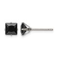 Chisel Stainless Steel Polished 6mm Black Square CZ Stud Post Earrings