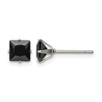 Chisel Stainless Steel Polished 6mm Black Square CZ Stud Post Earrings