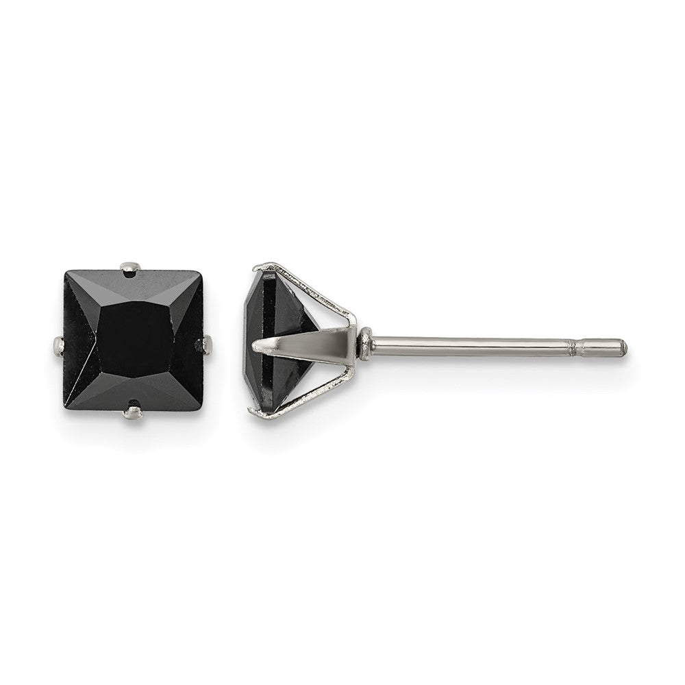 Chisel Stainless Steel Polished 6mm Black Square CZ Stud Post Earrings