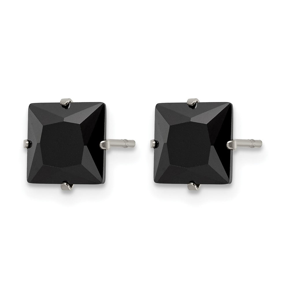 Chisel Stainless Steel Polished 7mm Black Square CZ Stud Post Earrings