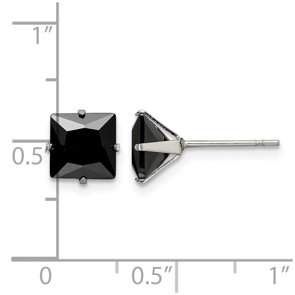 Chisel Stainless Steel Polished 7mm Black Square CZ Stud Post Earrings
