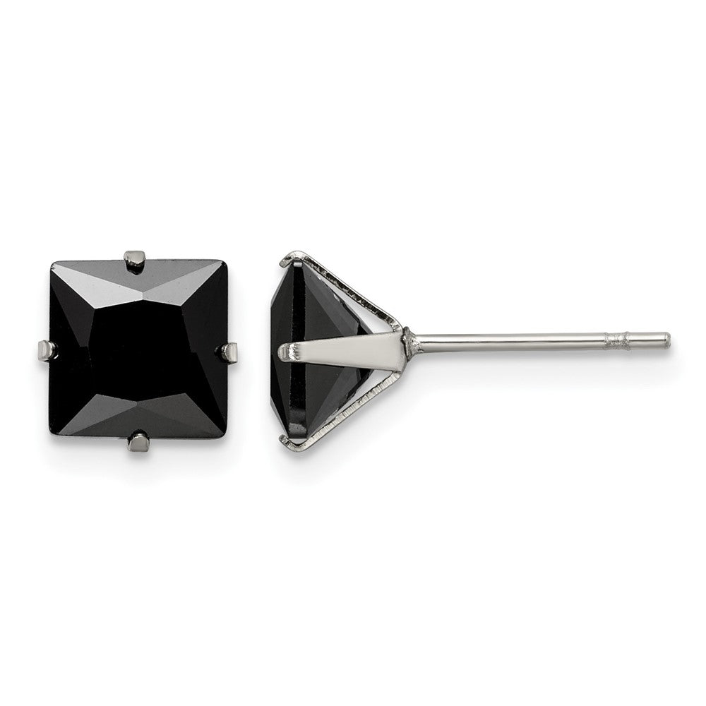 Chisel Stainless Steel Polished 7mm Black Square CZ Stud Post Earrings