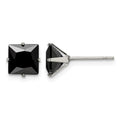 Chisel Stainless Steel Polished 7mm Black Square CZ Stud Post Earrings