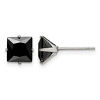Chisel Stainless Steel Polished 7mm Black Square CZ Stud Post Earrings