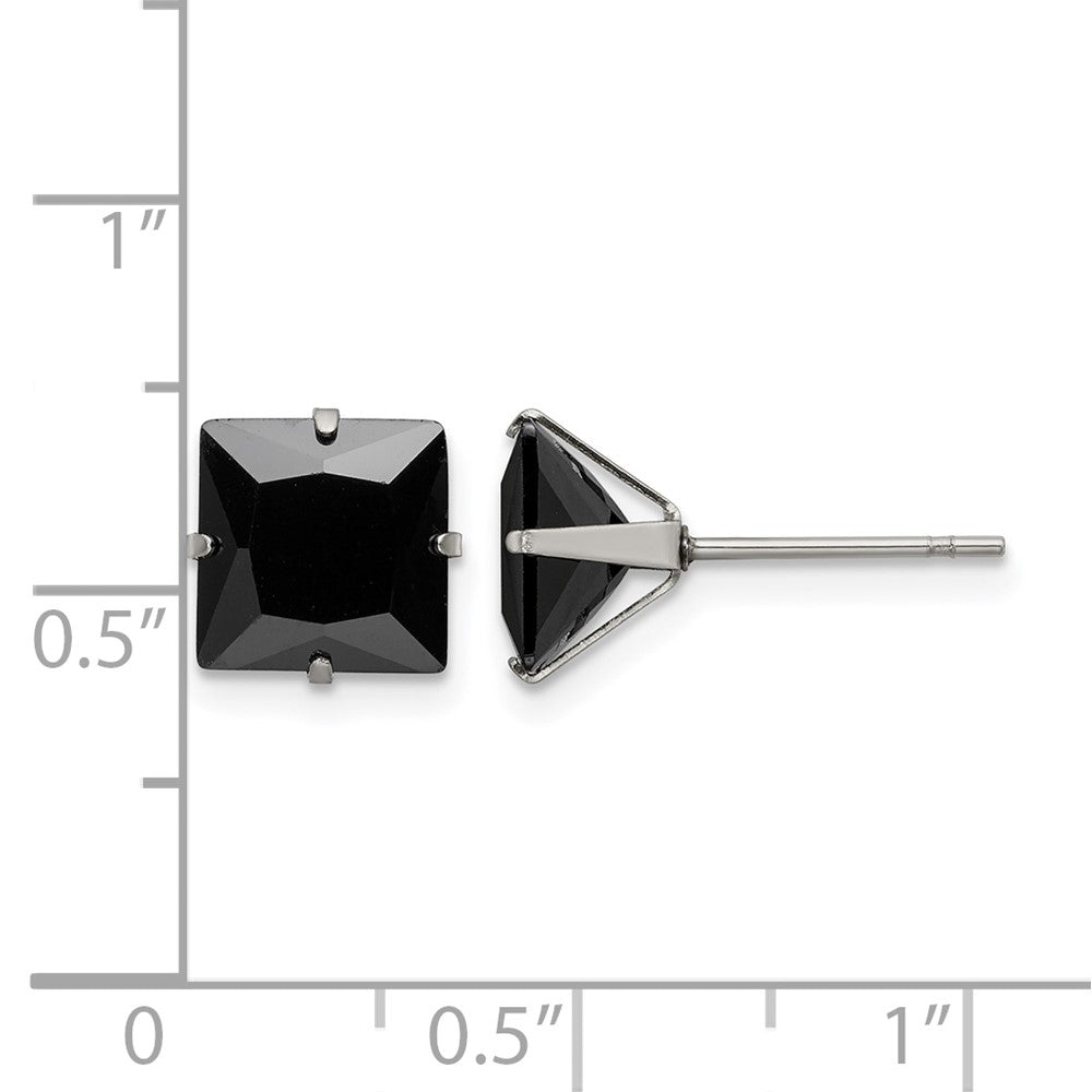Chisel Stainless Steel Polished 8mm Black Square CZ Stud Post Earrings