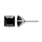 Chisel Stainless Steel Polished 8mm Black Square CZ Stud Post Earrings