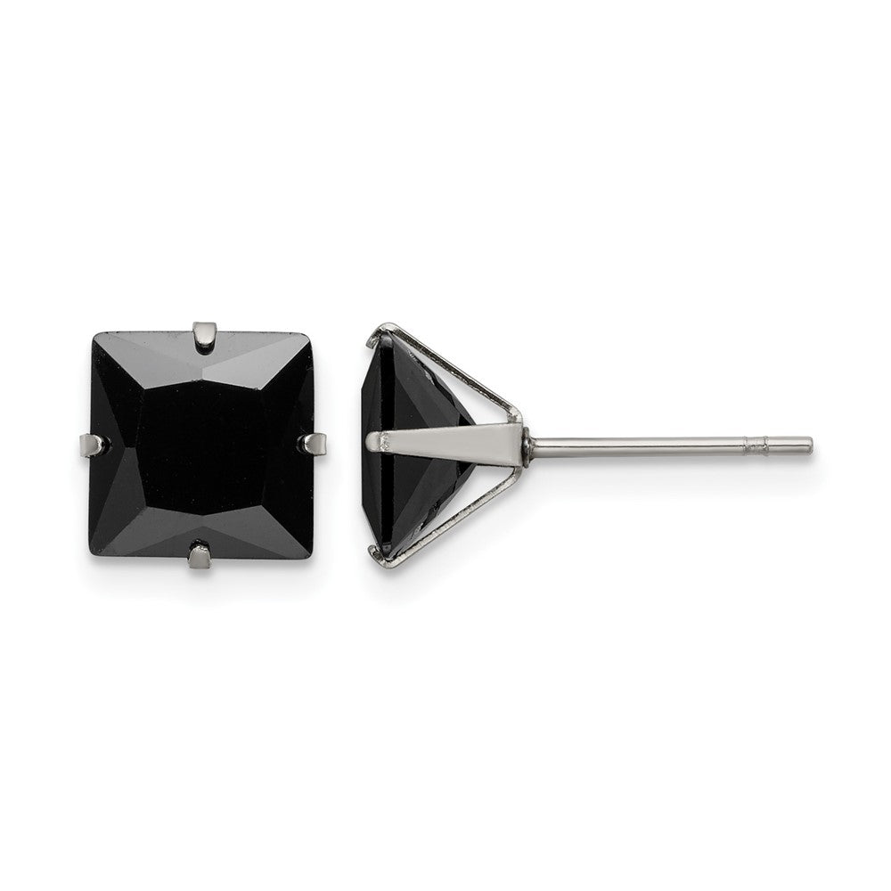 Chisel Stainless Steel Polished 8mm Black Square CZ Stud Post Earrings