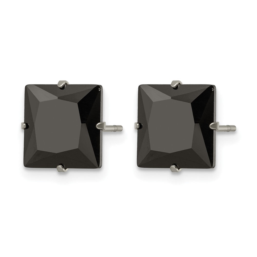 Chisel Stainless Steel Polished 9mm Black Square CZ Stud Post Earrings