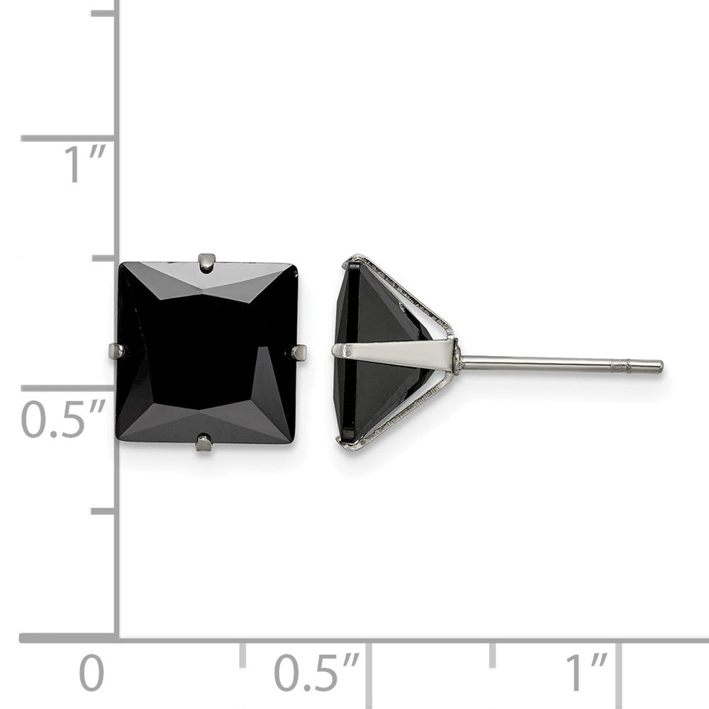 Chisel Stainless Steel Polished 9mm Black Square CZ Stud Post Earrings