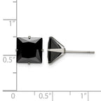 Chisel Stainless Steel Polished 9mm Black Square CZ Stud Post Earrings