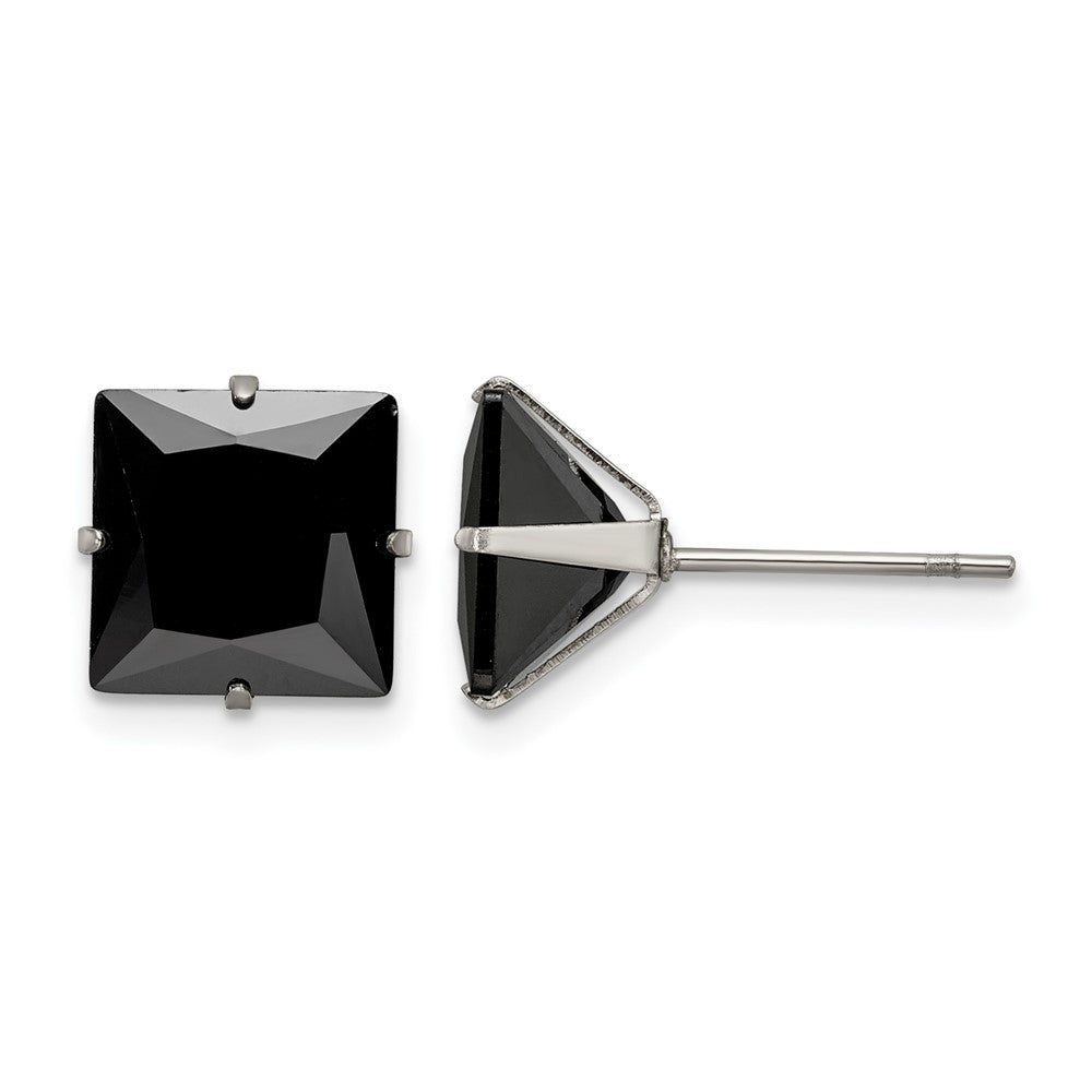 Chisel Stainless Steel Polished 9mm Black Square CZ Stud Post Earrings