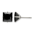 Chisel Stainless Steel Polished 9mm Black Square CZ Stud Post Earrings