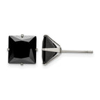 Chisel Stainless Steel Polished 9mm Black Square CZ Stud Post Earrings