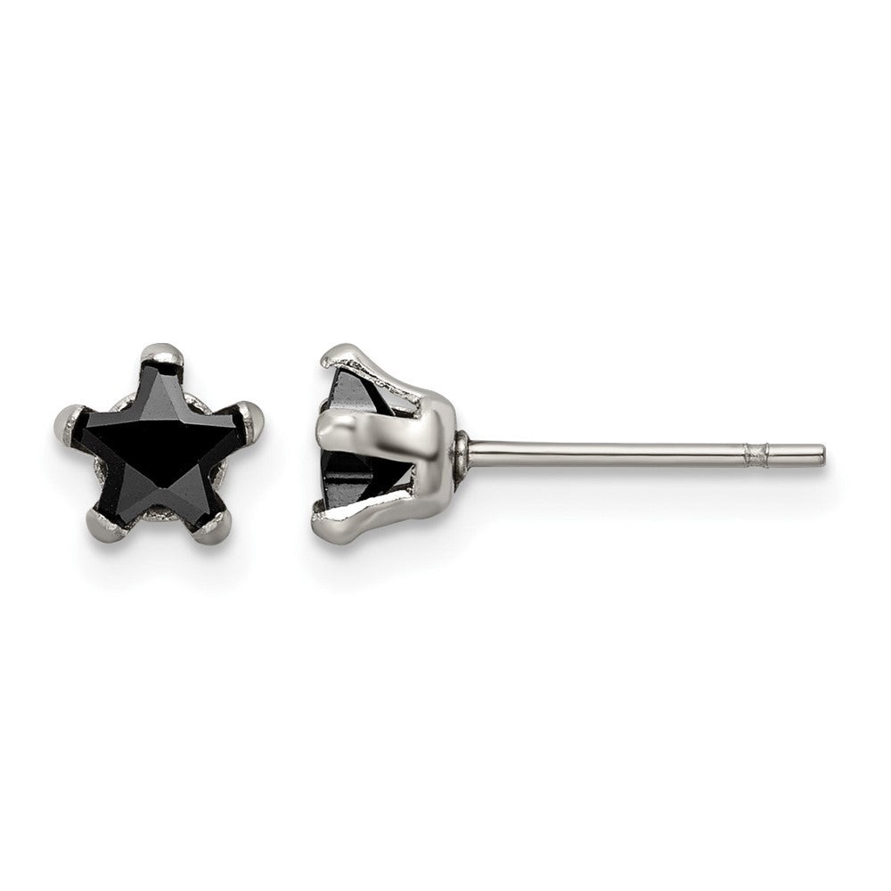 Chisel Stainless Steel Polished 5mm Black Star CZ Stud Post Earrings