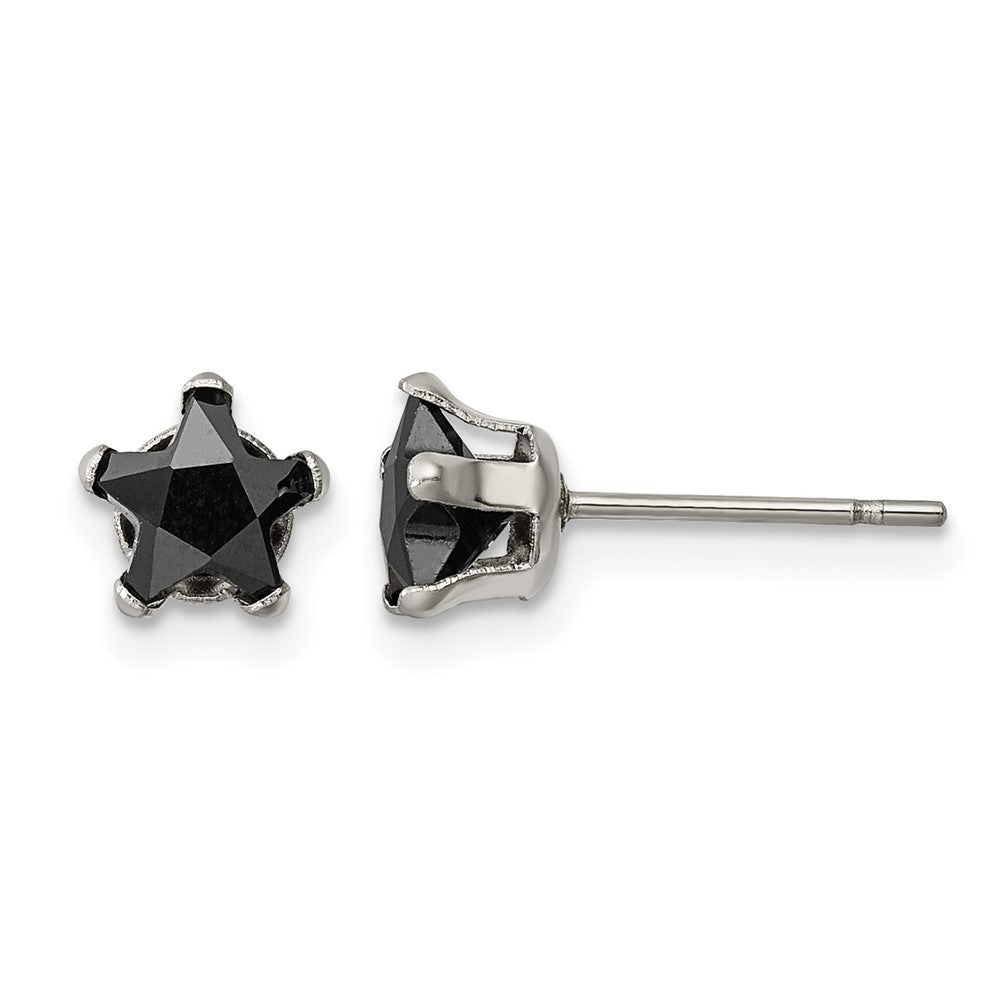 Chisel Stainless Steel Polished 6mm Black Star CZ Stud Post Earrings