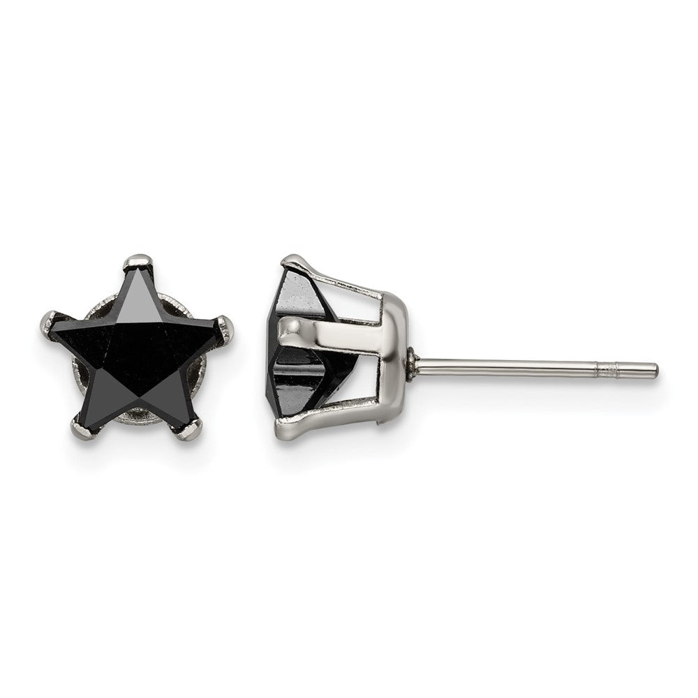 Chisel Stainless Steel Polished 7mm Black Star CZ Stud Post Earrings