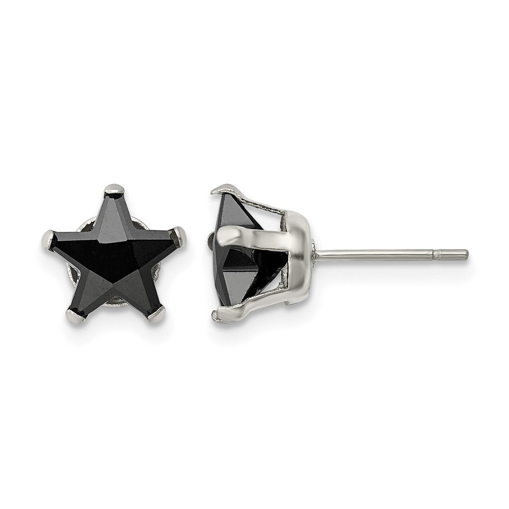 Chisel Stainless Steel Polished 8mm Black Star CZ Stud Post Earrings