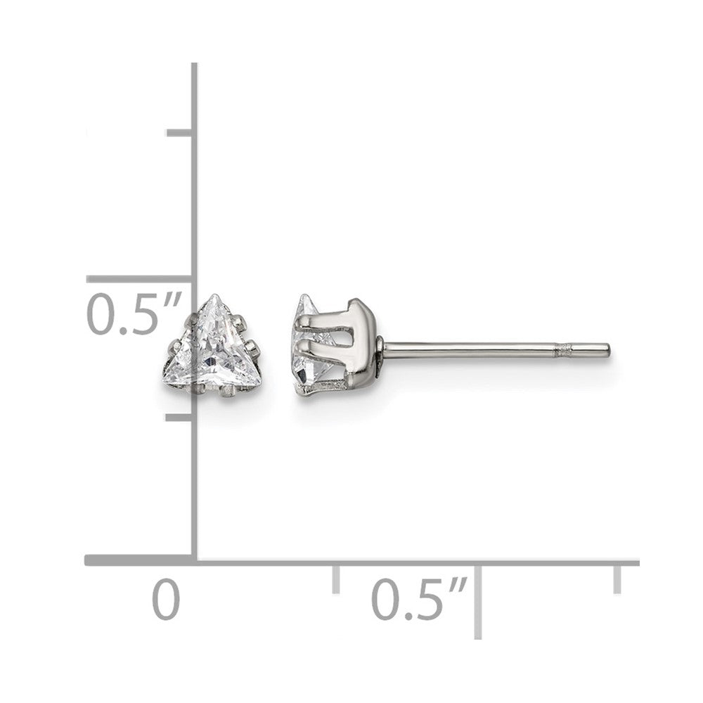 Chisel Stainless Steel Polished 4mm Triangle CZ Stud Post Earrings