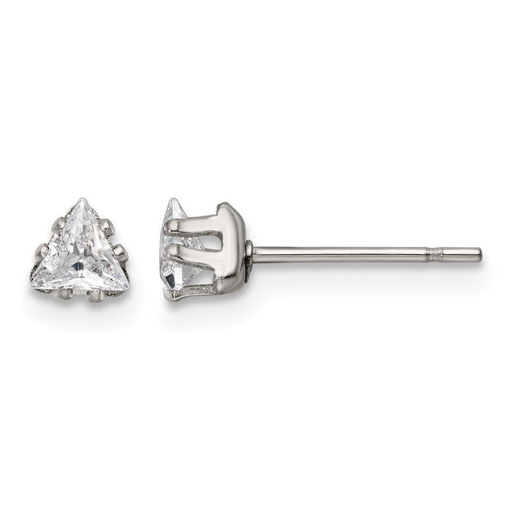 Chisel Stainless Steel Polished 4mm Triangle CZ Stud Post Earrings