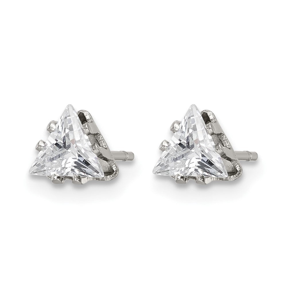 Chisel Stainless Steel Polished 5mm Triangle CZ Stud Post Earrings