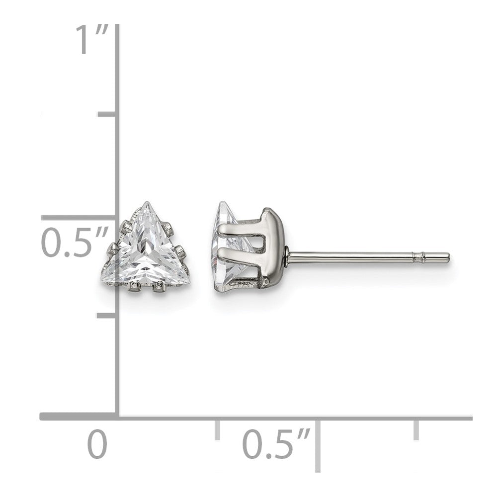 Chisel Stainless Steel Polished 5mm Triangle CZ Stud Post Earrings