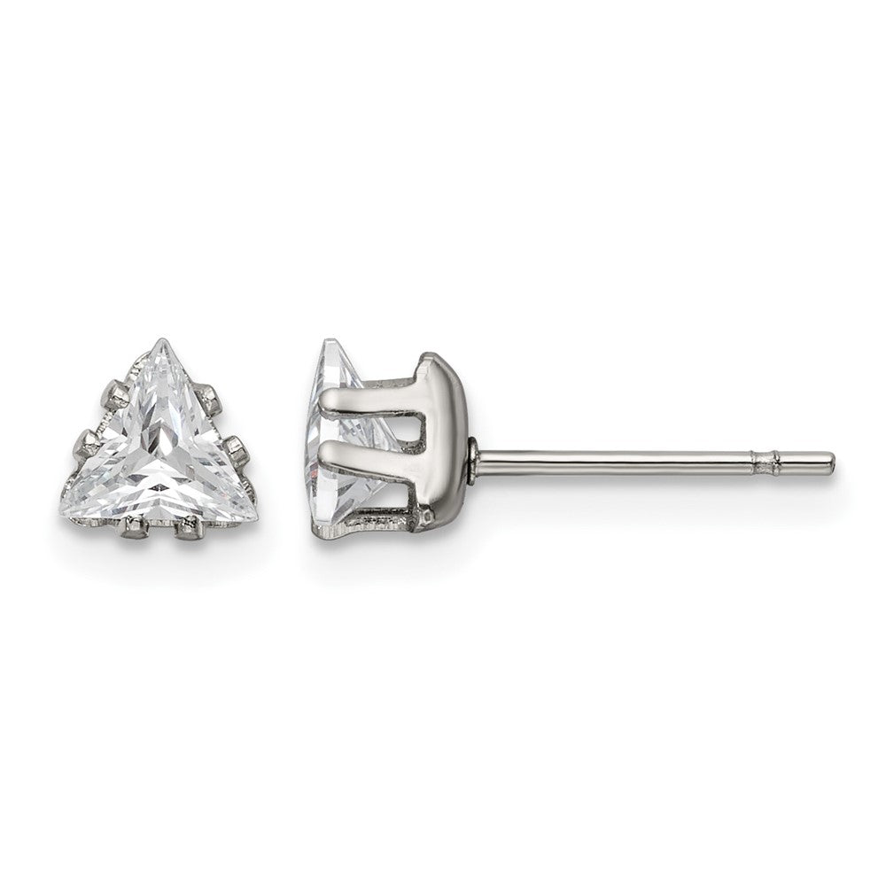 Chisel Stainless Steel Polished 5mm Triangle CZ Stud Post Earrings