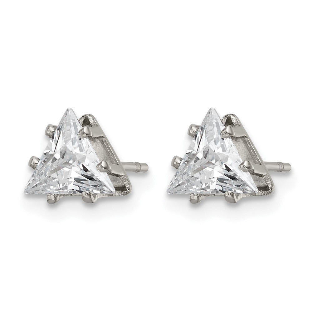 Chisel Stainless Steel Polished 6mm Triangle CZ Stud Post Earrings