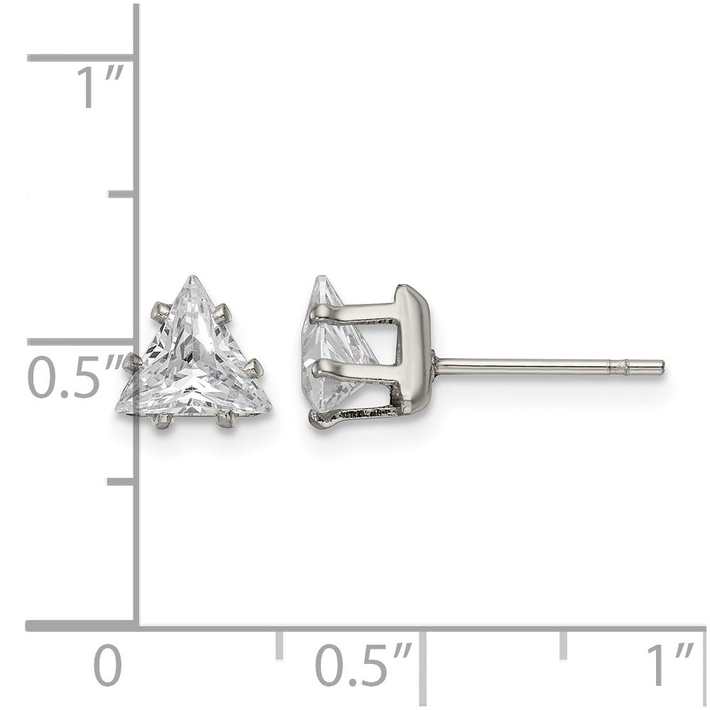 Chisel Stainless Steel Polished 6mm Triangle CZ Stud Post Earrings
