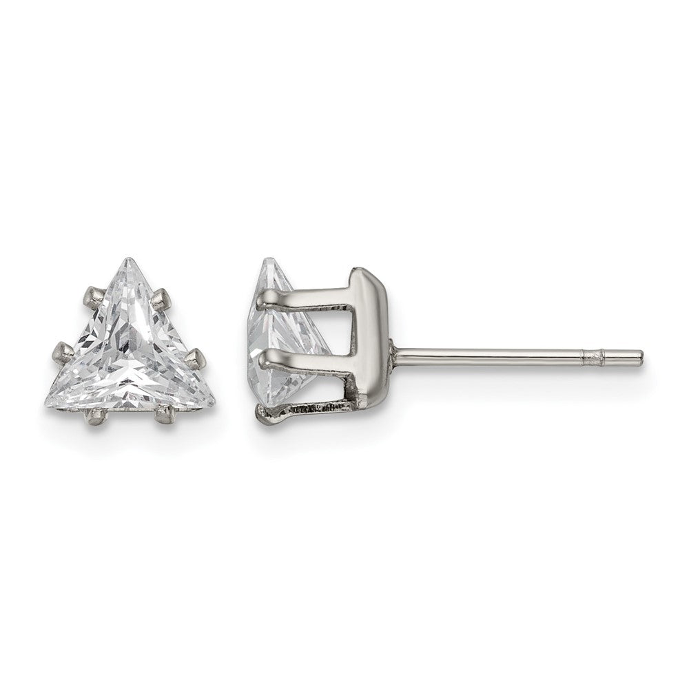 Chisel Stainless Steel Polished 6mm Triangle CZ Stud Post Earrings