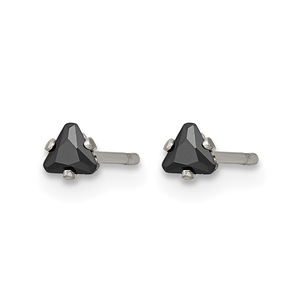 Chisel Stainless Steel Polished 3mm Black Triangle CZ Stud Post Earrings
