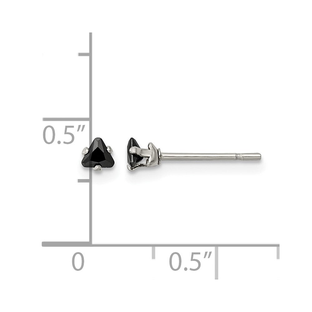 Chisel Stainless Steel Polished 3mm Black Triangle CZ Stud Post Earrings