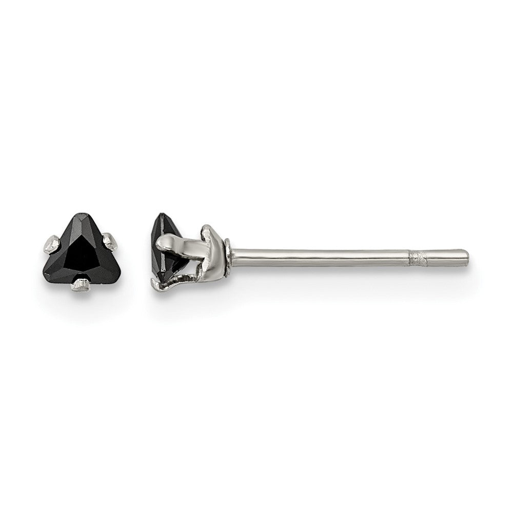 Chisel Stainless Steel Polished 3mm Black Triangle CZ Stud Post Earrings