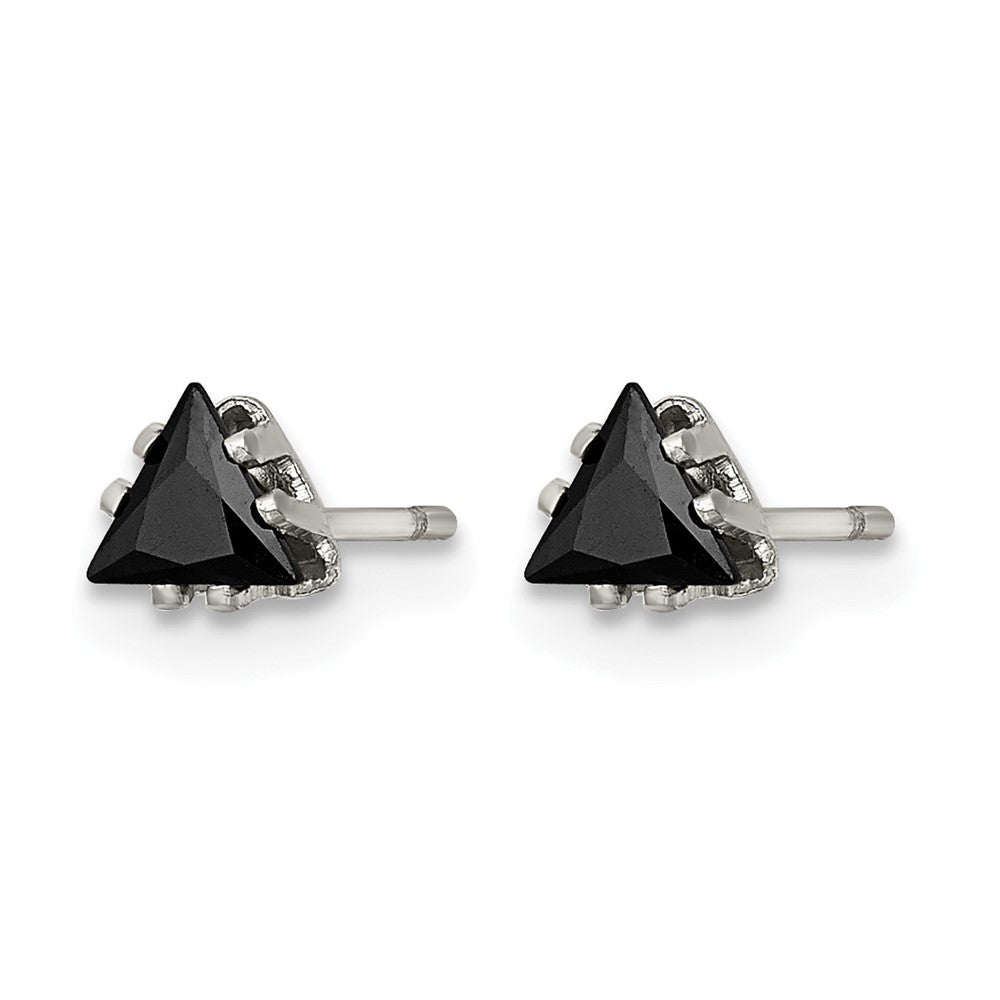 Chisel Stainless Steel Polished 4mm Black Triangle CZ Stud Post Earrings