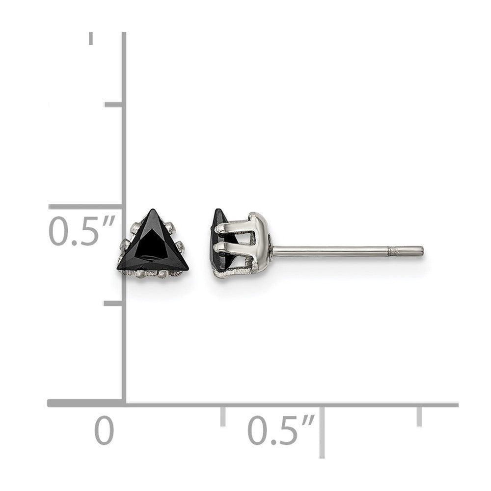 Chisel Stainless Steel Polished 4mm Black Triangle CZ Stud Post Earrings
